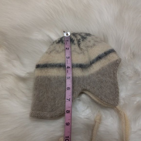 Winter Knitted Fair Isle Earflap Beanie Hat Beige Unisex Small - Picture 4 of 6